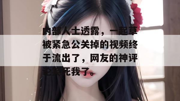 内部人士透露，一起草被紧急公关掉的视频终于流出了，网友的神评论笑死我了。